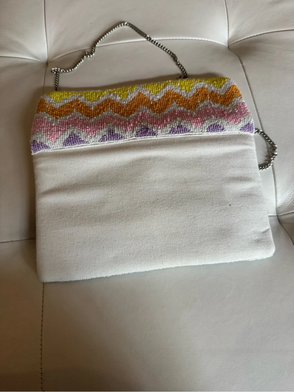 Colorblock Beaded Chevron Foldover Clutch - Pink, Yellow & Blue
